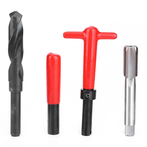 Pro Grade Ten Piece M18x1.5 Thread Repair Kit with twisted drill, wrench, and tap tool for metal repairs