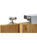 Sliding Bypass Door Hardware Kit 118F for 72 Inch Two Door System with aluminum track and wheel hanger in use
