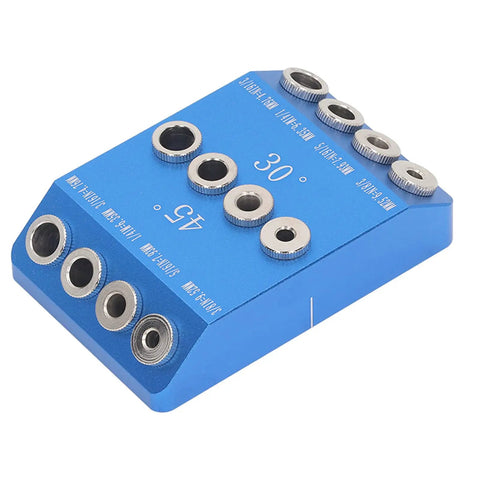 Top Shelf Aluminum Drill Guide Jig For Dead On 30 45 90 Degree Holes Rock Solid Multi Angle Woodworking Tool, blue.