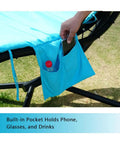 Replacement Outdoor Hanging Lounge Chair Cushion Cover Only With Waterproof Umbrella Fabric, Sky Blue, with side pocket in use.