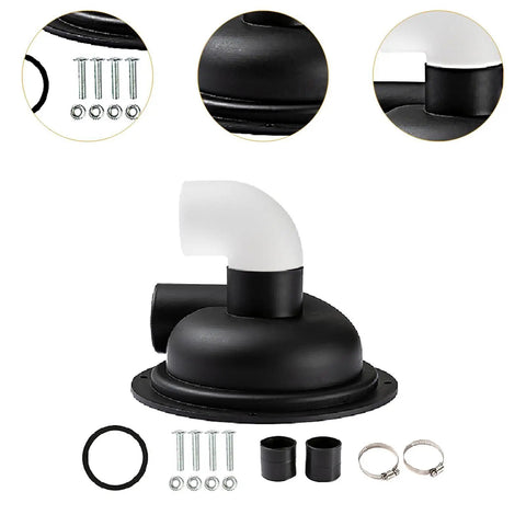 Nifty Cyclone Separator Cover Lid With Hella Efficient Dust Collection For Woodworking Tools prevents clogging, featuring black polymer with elbow. 