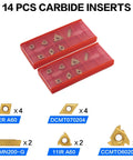 14 indexable carbide inserts for Pro Grade Lathe Turning Tool Kit With Half Inch Shank and 7 Metal Lathe Holders in red case