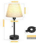 Bedside Table Lamps Set Of 2 With Dual USB Ports And Built In AC Outlet For Easy Nightstand Charging Fabric Shade Dope Modern Night Lights For Bedroom Living Room Or Office Bulb Not Included featuring beige fabric shade and pull-chain.