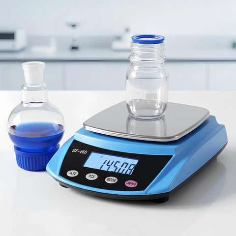Pro Grade Digital Lab Scale Analytical Balance For Laboratory 0.01g Accuracy High Precision Weighing Device in use with glass container