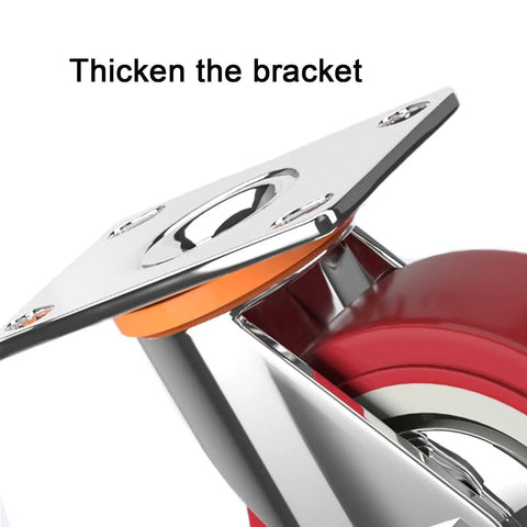 Close-up of Heavy Duty Caster Wheels With Top Plate Swivel Noiseless Polyurethane Casters showing thickened bracket design.