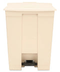 Front view of Fire Safe Step-On Receptacle, 18-Gallon Rectangular Beige Trash Can, Heavy-Duty Pedal, Odor-Control Lid That Overlaps.