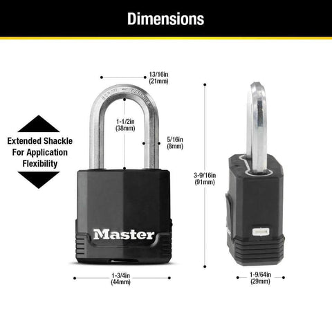 Front and side view of Magnum Heavy Duty Outdoor Padlock With Key Weather Resistant Body And Cut Safe Shackle Ideal For Fences Gates Sheds