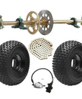44 Inch Go Kart Rear Live Axle Kit With Shaft Sprocket Hubs Brake Master Cylinder And Nineteen By Seven By Eight Tires For Do It Yourself Go Karts ATVs Quads Buggy Golf Carts And Off Road Vehicle Projects, showing axle, sprocket, tires, chain, and brake components
