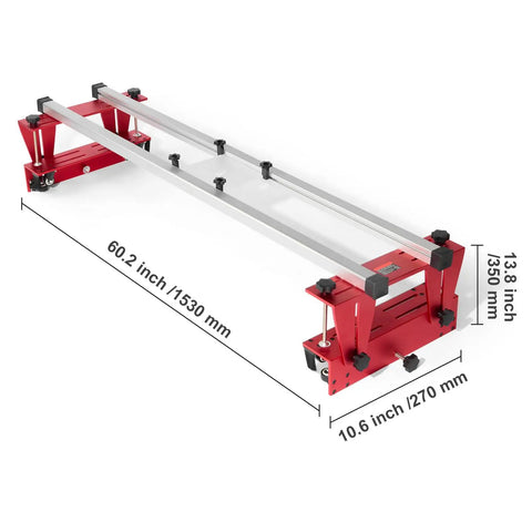 Router Sled 60 Inches Portable And Adjustable Slab Flattening Jig For Woodworking DIY Projects showing dimensions and red frame