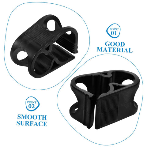 Close-up of two black plastic adjustable clips from Heavy Duty Water Flow Control Hose Clamp Set for DIY Beer Brewing and Siphoning.