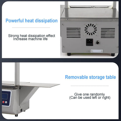 This Smart Automatic Opp Tape Strapping Machine Is A Real Game Changer For Supermarkets Using Heat Seal Technology For Hassle Free Veggies Bundling With No Messy Glue Needed, showcasing powerful heat dissipation features.