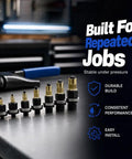 Rivet Nut Tool Kit M3 To M10 With 180 Nuts For Quick Metal Repair In The Shop Grab And Go Wrench Or Drill Heads Included For Fast Installations And Tidy Organized Set, six heads on workbench