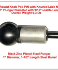 Heavy Duty Spring Loaded Pull Pin With 3/8 Inch Plunger To Get Your Shop Moving With Quick Change Weld On Steel Barrel, includes knurled lock nut.