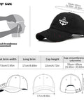 Chill All Black Trucker Hat Ideal For Yacht Deck Crew And Charter Guests size guide with diagram and dimensions