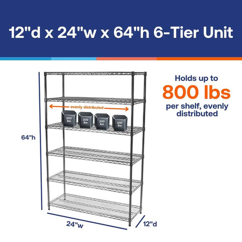 Heavy Duty Chrome Wire Shelving Rack 24 By 12 By 64 Inches With Six Adjustable Shelves Handling Eight Hundred Pounds Each Solid Storage Workhorse For Messy Garages Pantries And Tidy Workshops
