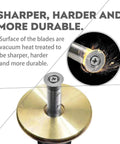 Top Notch Dovetail Jig Wheel Marking Gauge Kit Featuring Hella Precise Cnc Aluminum Body With Rock Solid Bearings For Softwood And Hardwood Layout Includes Heavy Duty Screwdriver Woodworking Pencil Dual Measure Ruler, close-up of sharpened blade with brass body.