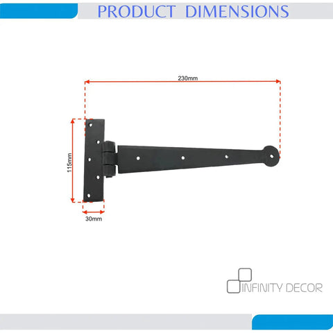 Hand Forged Tee Hinge Strap Hinge With Beeswax Finish Penny End Outdoor Gate Hardware Built To Last 9 Inch shown in dimensions