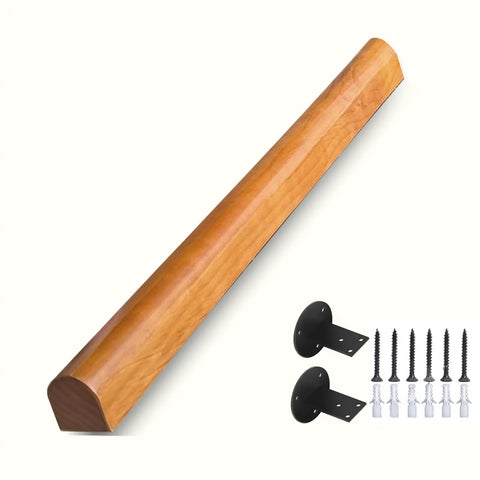 Heavy Duty Solid Pine Handrail Knockout Non Slip Staircase Grab Bar Wall Mounted Safety Railing For Home Garden And Loft Easy Install with brackets and screws.