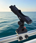 Heavy Duty Fishing Rod Holder for 90 Degree Boat Track System Side Mount with Aluminum Bracket Base 360 Degree Rotating for Versatrack Ranger Track System Bass Tracker and Track Boats, black