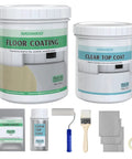 Two Part Floor Coating Kit With Clear Sealer For Porcelain Tile Floors In Kitchen Bathroom Laundry Semi Gloss Light Gray With Tools DIY Durable Upgrade, showing containers and tools