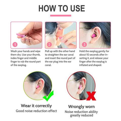 How to use Slim Fit Foam Ear Plugs For Small Ear Canals, 100 Pairs, 35dB SNR Noise Reduction For Sleeping, Studying, Snoring And Quiet Time instructions