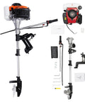Powerful 4HP 53.2cc 4-Stroke Outboard with air cooling, 22 inch drive shaft, tiller control, hand pull start, parts and toolkit