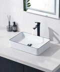 Rectangular Vessel Sink 20 By 14 Inch Above Counter White With Black Rim Premium Porcelain Ceramic Lavatory Vanity Basin
