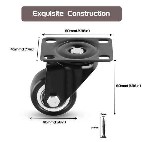 1.5 Inch Swivel Caster Set Of 4 With Steel Core Rubber Casters Heavy Duty For Furniture Workbenches And Carts, close-up view