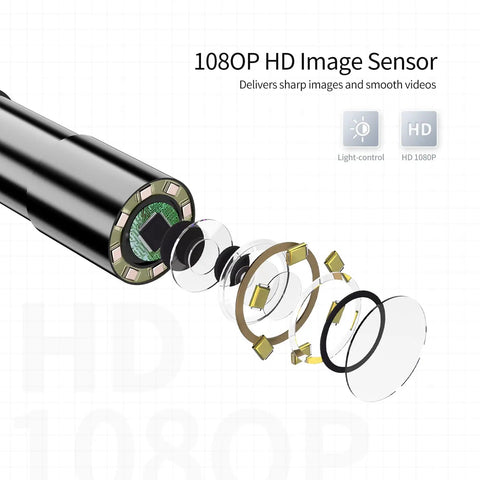 Exploded view of 1080P HD Endoscope Camera With Light internal image sensor components