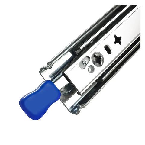 Built To Last Heavy Duty Drawer Slide With Lock-In And Lock-Out Bottom Mounted Concealed Design For Under-Drawer Install Durable Professional Grade Hardware Delivering Smooth Reliable Drawer Operation, metal slide close-up