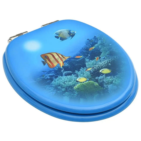 Top Shelf Soft Close Toilet Seat Pair Built Different With Dense MDF Boards And Deep Sea Pattern for bathroom decor.