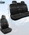 Leather Car Seat Covers Full Set For SUV Truck And Sedan size dimensions with 3 headrests and sleek black design