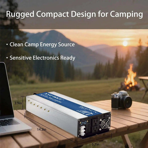3500W Pure Sine Wave Inverter 48V DC To 110V 120V AC With Dual Outlets, Hardwire Terminal, LED Display outdoors on table