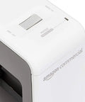 White Amazon Commercial power hub featuring switch and label on top corner. Visible elements include branding and control labels. Must-Have AC And USB Desktop Power Hub With Surge Protection, 3 Outlets And 4 USB Ports, 6-Foot Heavy-Duty Cord, 90 Degree Swivel, 15A 120V 1800W, Fast USB Charging Up To 2.4A Per Port, Total 3.4A.