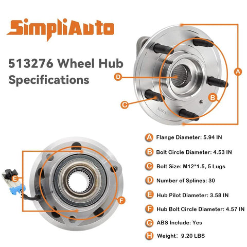 Front Wheel Hub Bearing Assembly Pair 513276 Fits Chevy Captiva Sport 2012-2015 Equinox spec diagram with dimensions