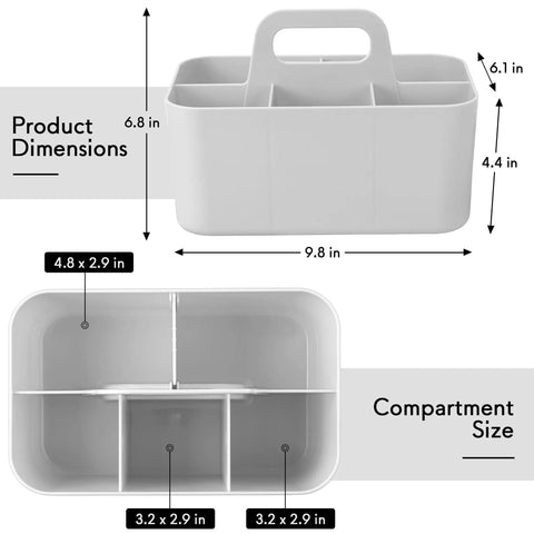 Dimensions of All In One Multipurpose Caddy Organizer With Handle Stackable Plastic Desk Organizer shown in inches.