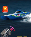 Fast RC Jet Boat With Brushless Motor And Water Cooled ESC 30kmh Powered By 3x3S LiPo Packs 40cm ABS Hull in water with remote