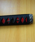 Dope DIY Tsuka Sword Handle Kit Ten Point Two Inch for Samurai Katana with alloy fittings, red and black grip detail