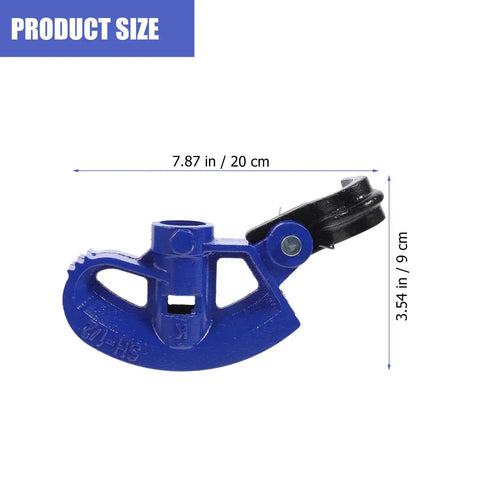 Gleavi Manual Conduit Bender Tool With Steel Bending Head And Spring Hook, blue steel tool measuring 7.87 x 3.54 inches.