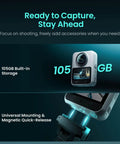 8K Panoramic 360 Camera For Vlogs And Adventure Shots With 1 Inch Sensor Equivalent 100MP, 105GB built-in storage, magnetic mount