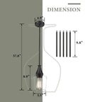 2 Pack Black Pendant Light Set With Wine Glass Shade, dimensions including adjustable height poles shown