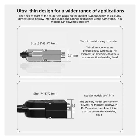 Two DB15 D-sub connectors with tail sleeves: slim plug (52×43.5×17 mm) and larger adapter (74×57×25 mm).