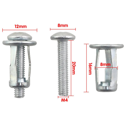 24 Piece Hollow Wall Anchor Kit M4x20 Petal Type Expansion Screws Aluminum For Thin Walls 0 To 5 Mm showing dimensions