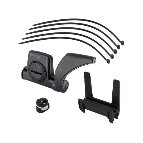 Padrone Digital Bluetooth Cycling Computer components with IPX8 Waterproof Build, including mounts and zip ties, for bike installation.