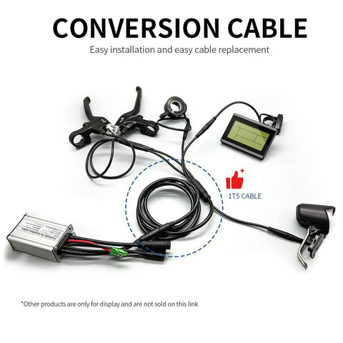 Waterproof 9 Pin Electric Bike Cable Kit for 1T5 and 1T4 Controllers laid out with display, throttle, and brakes.