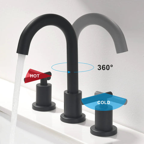 Two Handle Widespread Matte Black Bathroom Faucet for 3 Hole Vanities 8 Inch Centers with Pop Up Drain and cUPC Supply Lines