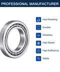 Heavy Duty Tapered Roller Bearing Cone and Cup Set, 2 In Bore, durable chrome steel bearing with features listed on white background