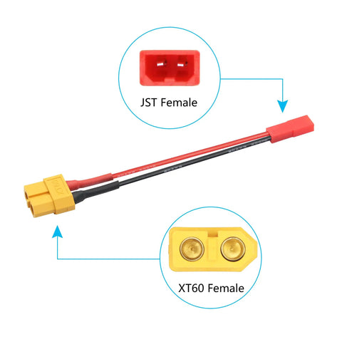 XT60 Female To JST Female Connector Adapter Kit 3 Pack With 20 AWG 3 Inch Cable For RC Lithium Battery Charging Power Supply For Drones