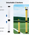 No Bending Over Golf Ball Retriever Tool 33 Inch lightweight aluminum picker with detachable two sections displayed on tennis court