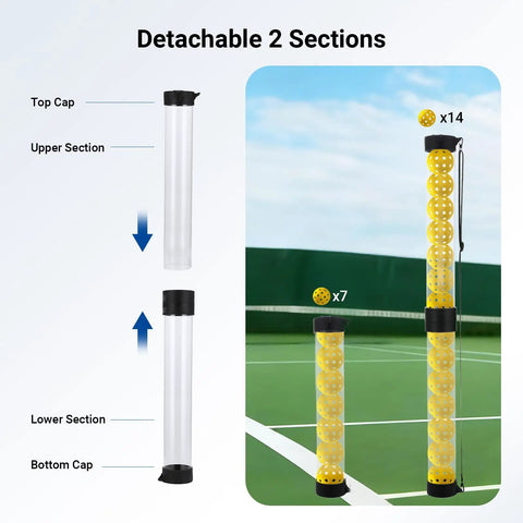 No Bending Over Golf Ball Retriever Tool 33 Inch lightweight aluminum picker with detachable two sections displayed on tennis court
